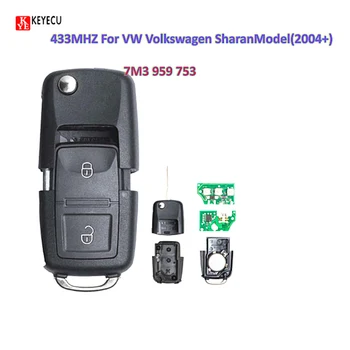 Keyecu Сгъваем Флип-Дистанционно Автомобилен Ключ с Празен острие + ID48 Чип 7M3 959 753 433 Mhz За VW модел На Volkswagen Sharan (2004 +)