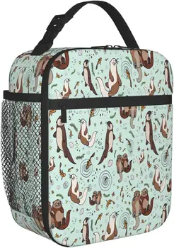 Чанта за обяд с морски выдрами, дамски водоустойчива чанта-тоут, чанти през рамо, малки чанти, портмонета за магазин, офис, училище, на пикник, на пътуване/къмпинг