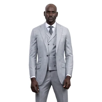 Нови сиви обикновен мъжки костюми Slim Fit, комплект от 3 теми за сватбени партита, сако, панталон, жилетка, комплект/мъжки дрехи, яке обичайните размери, костюм Homme