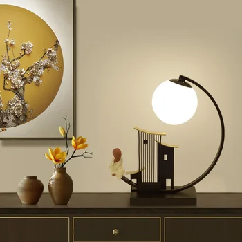 Новият китайски стил, реколта селски железни Настолни Лампи, Модерен класически творчески стъклена лампа, лампа за прикроватной нощни шкафчета, фоайета и студия GMF011