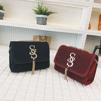 Дамски Нова чанта, малка модерна чанта-месинджър с пискюл и веригата, чанта през рамо, чанти с двойно интериор, чанта за телефон