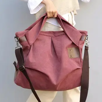 Дамски холщовая чанта, ежедневни холщовая чанта на рамото, модерна чанта-тоут голям капацитет, плиссированная дамска чанта в стил ретро, голяма чанта за пазаруване