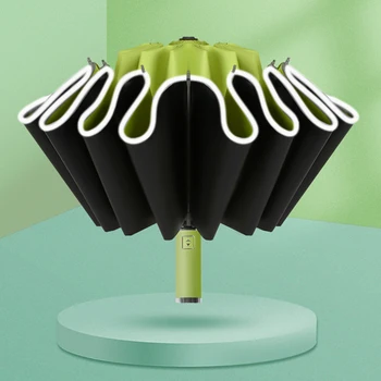 Автоматично сгъване на здрав чадър за мъже и жени, ветрозащитный обратната чадър с 12 ребра, ветрозащитный обърнат чадър от дъжд