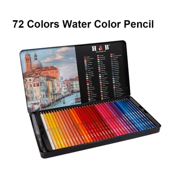 Професионални цветни моливи 72 цветове, Определени водоразтворими цветни моливи с желязна кутия за colorization графити, арт аксесоари