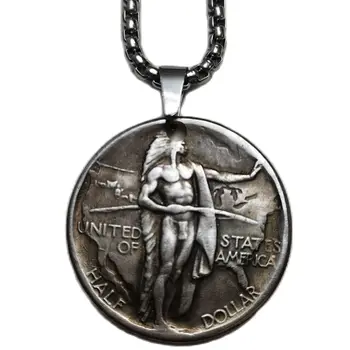 Реколта висулка във формата на древна монета, със сребърно покритие мъжки/дамски колиета, бижута P0041