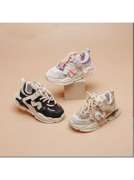 Детска ежедневни спортни обувки 2023 Four Seasons, нова корейска версия на маратонки на равна подметка за момчета и момичета Wanghong Татко Shoes
