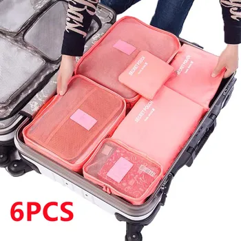 6 бр. пътни чанти за съхранение на преносим пътен куфар с органайзер за дрехи, чанта за обувки, опаковки чанта, дамска чанта за тоалетни принадлежности