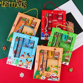 8 Комплекти Канцеларски материали 6 в 1, Гумичка за Молив на Анимационни кутия за Подарък, Детски Коледни Подаръци, Награди за детска градина