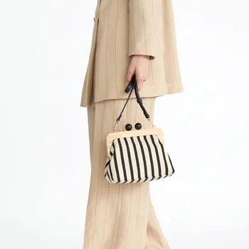 Ретро Шарени чанти във формата на миди с дървена скоба за жени, чанта-месинджър, холщовые чанта през рамо с мъниста, дамски чанти-клатчи, Bolsa Mujer