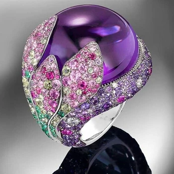 Нови прекрасни цветни пръстени с фиалковым имитация на перли с кубическим цирконием за жени, денс-парти, нежно подарочное пръстен, модни бижута за дами