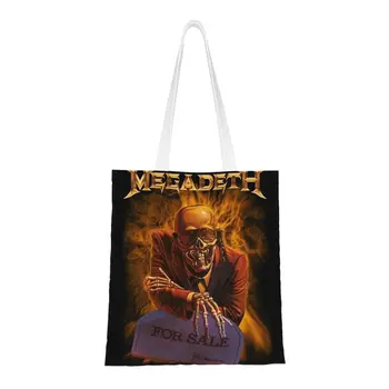 Изработена по поръчка холщовая чанта за пазаруване с черепа Megadeths, дамски моющаяся чанта за пазаруване, хеви-метъл група, чанти за пазаруване