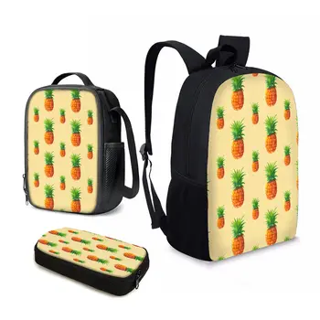 YIKELUO Проста 3D дизайн във формата на ананас, лесен случайни раница, чанта за обяд с плодов принтом, с цип, жълт пътен подарък Mochilas