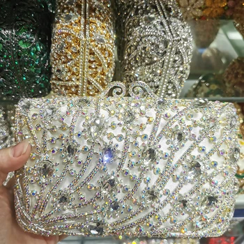 Висококачествен Сребърен Сватбен Клатч за младоженци Мода 2022 AB, Вечерни чанти с кристали, дамски официални чанти с диаманти