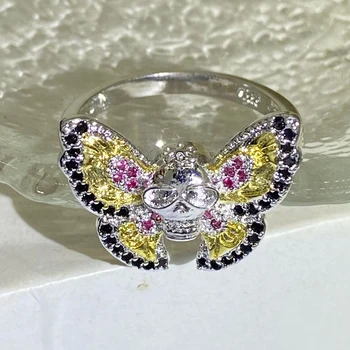 Дамски пръстени WPB премиум-клас в стил хип-хоп, пръстен с пеперуда и черепа, дамски луксозни орнаменти в стил пънк, брилянтен дизайн с цирконием, подарък красива момиче
