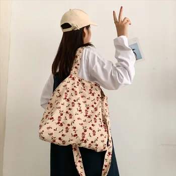 Дизайнерска дамска чанта 2023, вельветовые чанти на рамо, ежедневни чанти-шопперы за момичета с флорални принтом сладки рози, големи вместительные чанти-тоут