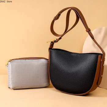 Дамска чанта за през рамото от първия слой телешка кожа 2023, нова лесна чанта през рамо, чанта-кофа, седельная чанта от естествена кожа, чанта-тоут