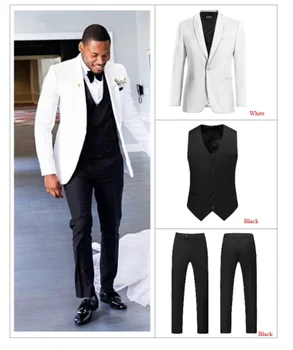 Новост 2020, обичай бели мъжки костюми, сватбени черни панталони, Красив летен костюм, приталенные смокинги за младоженеца, блейзър, дрехи за бала, 3 предмет