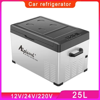 Автомобилен хладилник Alpicool 25L 12 В 24 В портативен хладилник-хладилник 220 В, авто Домашен хладилник на открито за пикник