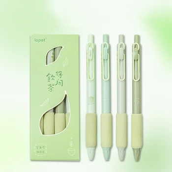 Комплект дръжки с гелевыми мастило за зелен чай 4шт, мек държач за химикалки 0,5 мм, черен на цвят за писане, офис, училище FC7343