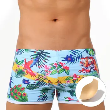 Мъжки бански, однотонная лятна мека облекло за гмуркане с ефект повдигащ, мъжки гащи, картонена бански, мъжки спортен плажен бански за сърф