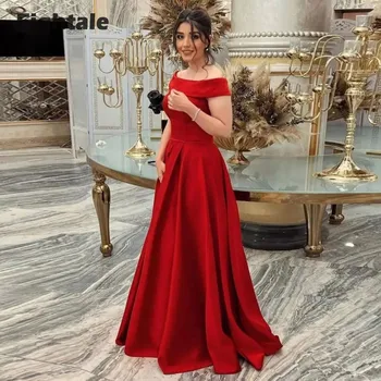 Осмоъгълна червена вечерна рокля, атласное арабското рокля за бала, за сватбени партита, трапециевидное женствена рокля с дължина до пода