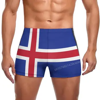Топене с флага Исландия, бързо съхнещи къси панталони за мъже, плажни шорти за плуване, летен подарък