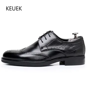 Нови Oxfords в Британския стил, мъжки модела обувки от естествена кожа, Модерни Висококачествени Дишащи обувки за сватба с перфорации тип 