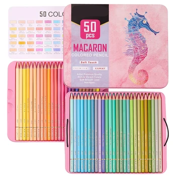 Професионални цветни моливи за рисуване с метална кутия за съхранение, комплект цветни моливи на 50 броя за училището офис, уникално масляное изкуство