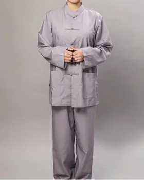 УНИСЕКС, сива тениска, пролет-лято будистки костюми за миряни, за медитация, униформи домохозяина, комплекти дрехи за монахини високо качество