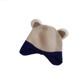 Детска шапчица, мека топла вязаная капачка за малки момичета, есенно-зимна шапка, вязаная ветрозащитная вълнена шапка, пуловер, шапка