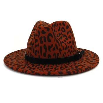 Фетровая шапка за жени, мъжки джаз шапки с леопардовым принтом, широка периферия, класически бежов сватбен църковен играч, Нова Солнцезащитная шапка chapeau femme