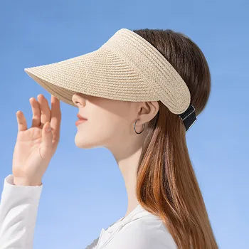 Дамска Лятна шапка, градинска солнцезащитная сламена шапка с козирка под формата на конска опашка, шапка ръчна изработка, естествена пролетта на сенника
