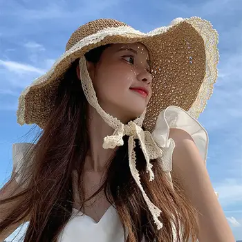 Плажна шапка, в корейски стил, лека дамска лятна шапка със защита от uv и широка периферия, солнцезащитная шапка, модни аксесоари