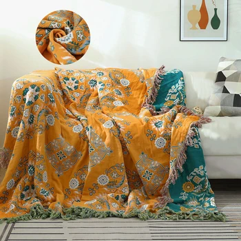 Памучни одеала в бохемски стил за дивана, всесезонное декоративна кърпа от прах, покривки за къмпинг, одеяла с пискюли