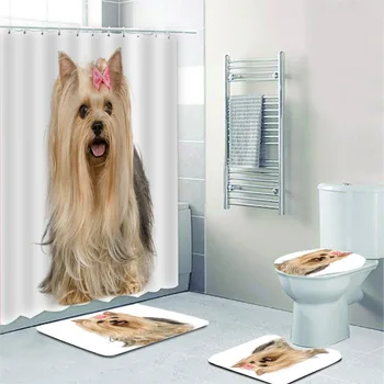 Портрет на куче Йоркширски териер, завеси за баня, комплект завеси за душ, Сладки красиви постелки за баня йоркширски Териери, домашен декор