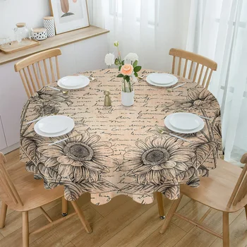 Цветето маргаритка с ретро-текст, водоустойчив покривки за маси, украса от чаено маса, капачка кръгла маса за кухня, сватбени партита, домашно приготвени хранене