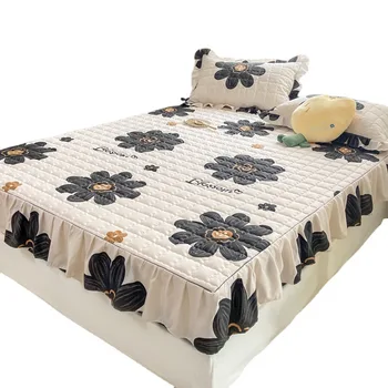 Покривка за легло с хлопчатобумажным скоба за край на поли, комплект от три части, модерен кувертюри за легла, едно парче висококачествен матрак protecti