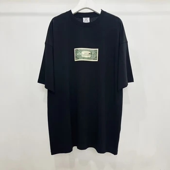 Тениски от чист памук, с принтом лого на американския долар размера на Оверсайз Vetements черен цвят с къс ръкав за мъже и жени в съотношение 1:1