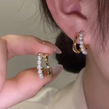 Нови геометрични метални обеци-нокти 2023 корейски модни блестящи кристални сладки обеци-халки за жени, рожден Ден, Сватба бижута