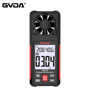 Цифров анемометр GVDA Преносим измерване на скоростта на вятъра да Сензор за скорост на въздуха Ветрометр LCD дисплей с подсветка за Измерване на температура и влажност на въздуха