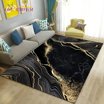 Скандинавски черно Злато син мрамор мат Голям килим за хол, спалня, украса на мека мебел, детски нескользящий подложка за пода