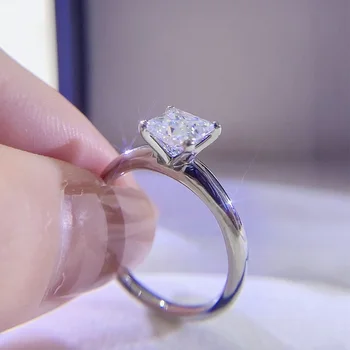 Женски пръстен от Злато 18 Карата Princess Square Mosan С диамантен пръстен D-color VVS1, Пръстен за Сватба, Годеж, Юбилей, Подарък за Свети Валентин