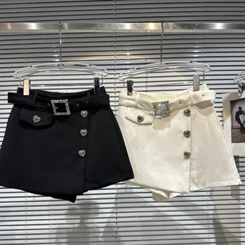 Пролет-есен 2023, дизайнерски дамски офис дамски шорти, поли, дамски метален обтегач, асиметричен колан с Елегантна пола-панталони, градинска облекло