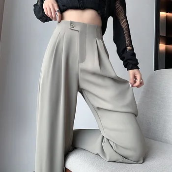 Дамски панталони есен/зима, обикновен женски панталони с копчета, с висока талия, свободни, отлично качество, Директна доставка, GZYJ8069