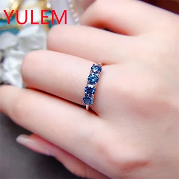 YULEM Ново дизайнерско пръстен със синьо муассанитом за жени, бижута от сребро 925 проба, годежен пръстен с лабораторна диамантен пръстен, подарък за сватбени партита