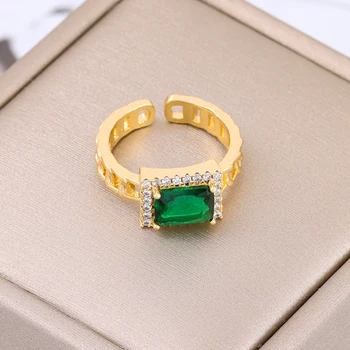 Нови Класически Правоъгълни Пръстени със зелен Кристал на Цирконий, Открити Пръстени за Жени, Модни Луксозни Дамски пръстен на пръста си в ретро стил от неръждаема Стомана, Бижута