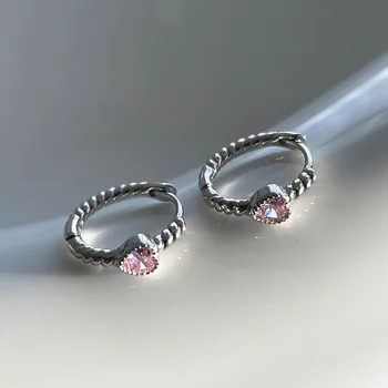 2022 Нови модни обеци-пръстени във формата на сърце с розов цирконием, обрат-бечевка, сребърен цвят, подарък за момиче, висококачествени бижута с обръча