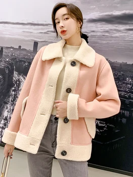 Есенно-зимния двустранно кашемировое палто 2022, дамско късо палто от вълна от овце с квадратна яка