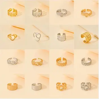 Нишевый лампа, луксозен ретро дизайн, геометрични цветни пръстени с кръгли листа от неръждаема стомана, пръстени за жени, луксозен подарък за жени
