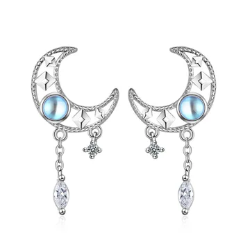 Модерни Елегантни обеци с пискюли от лунния камък във формата на Луната и за жени, модни бижута окачване сребърен цвят eh1397